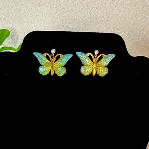 Butterfly Earrings w/ Rhinestone Stud Earrings